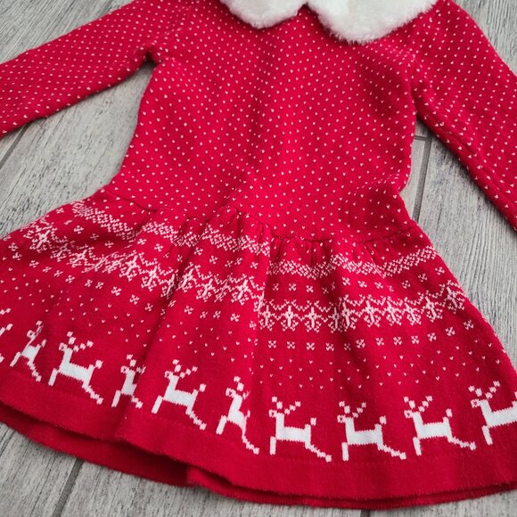 Blueberi Boulevard Red Knit Holiday Dress with Faux Fur Collar Toddler Girl 4T - Picture 5 of 9